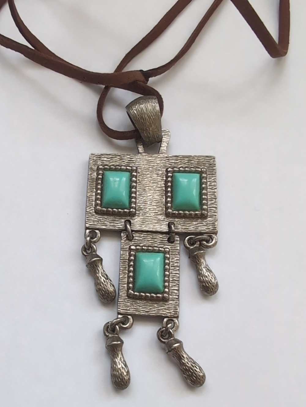 Sarah Coventry Faux Turquoise Stone Silver Pendant Necklace